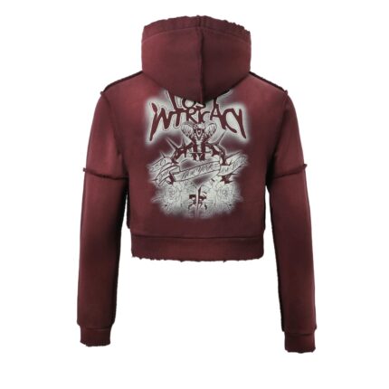 Lost Intricacy Burgundy Women Rhinestone Zip Up Hoodie