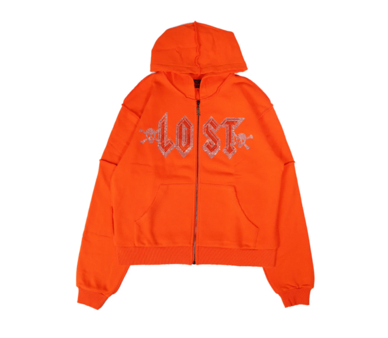 Lost Intricacy Orange Rhinestone Zip-Up Hoodie Lost Intricacy Orange Rhinestone Zip-Up Hoodie