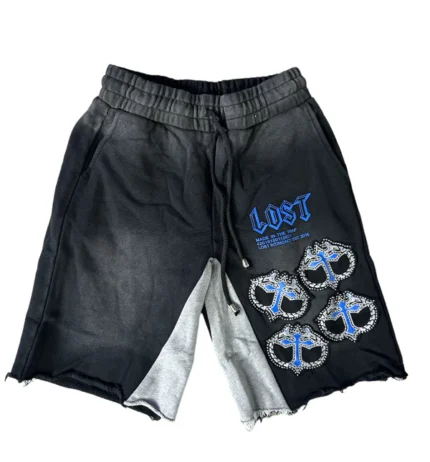 Lost Intricacy Black Blue Cotton Shorts