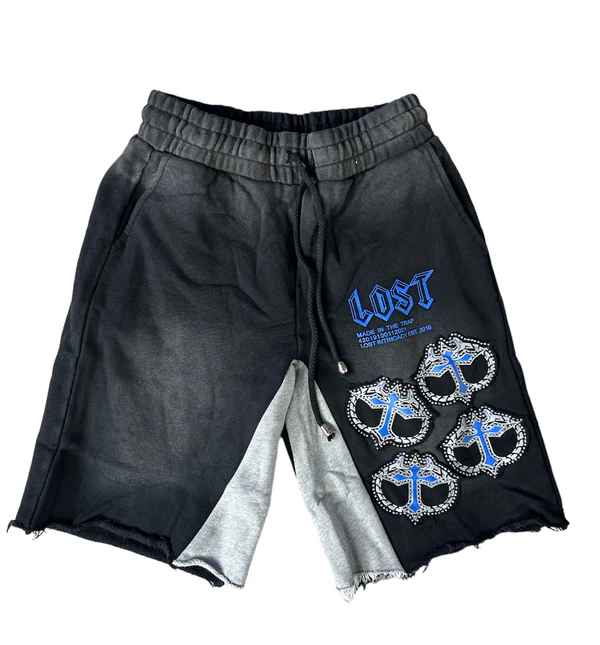 Lost Intricacy Black Blue Cotton Shorts Lost Intricacy Black Blue Cotton Shorts