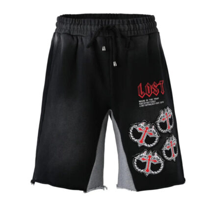 Lost Intricacy Black Red Cotton Shorts
