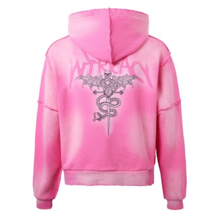 Lost Intricacy Distressed Pink Rhinestone Zip Up Hoodie