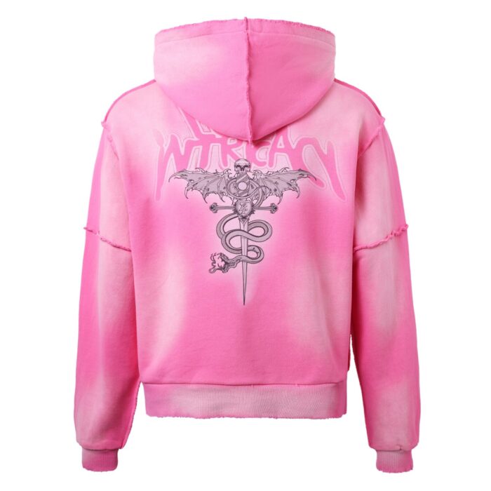 Lost Intricacy Distressed Pink Rhinestone Zip Up Hoodie