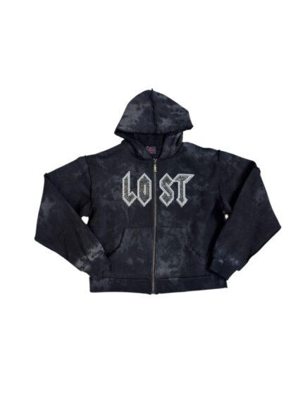 Lost Intricacy Tie Dye Black Rhinestone Zip Up Hoodie
