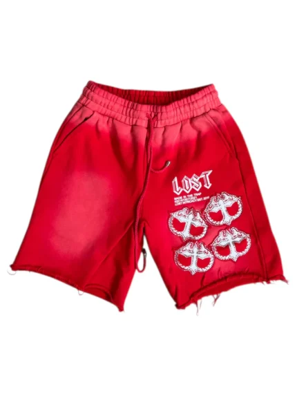 Lost Intricacy Red White Cotton Shorts
