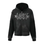 Lost Intricacy Black Washed Zip Up Hoodie