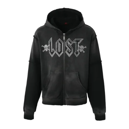 Lost Intricacy Black Washed Zip Up Hoodie