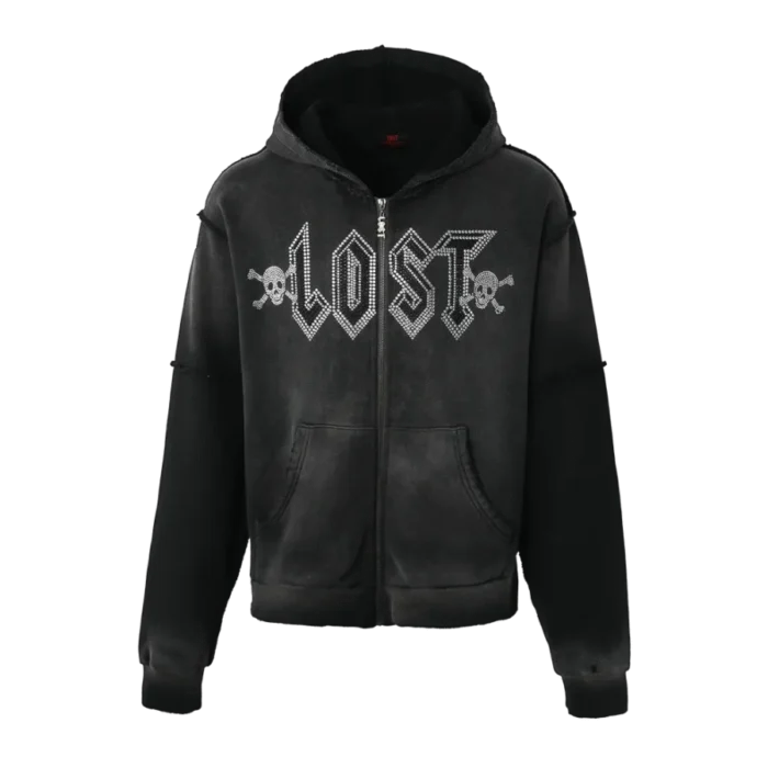 Lost Intricacy Black Washed Zip Up Hoodie