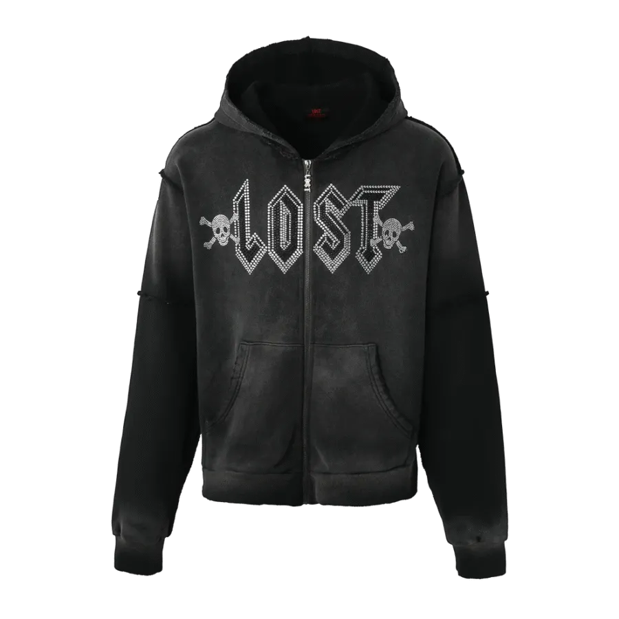 Lost Intricacy Black Washed Zip Up Hoodie Lost Intricacy Black Washed Zip Up Hoodie
