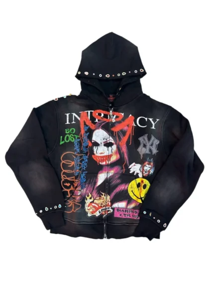 Lost Intricacy Front Page Mag Black Zip Up Hoodie