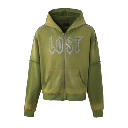 Lost Intricacy Green Rhinestone Zip Up Hoodie