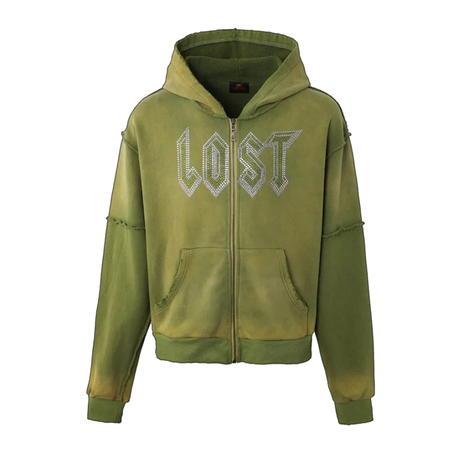 Lost Intricacy Green Rhinestone Zip Up Hoodie Lost Intricacy Green Rhinestone Zip Up Hoodie