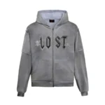 Lost Intricacy Grey Grunge Zip Up Hoodie