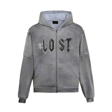 Lost Intricacy Grey Grunge Zip Up Hoodie