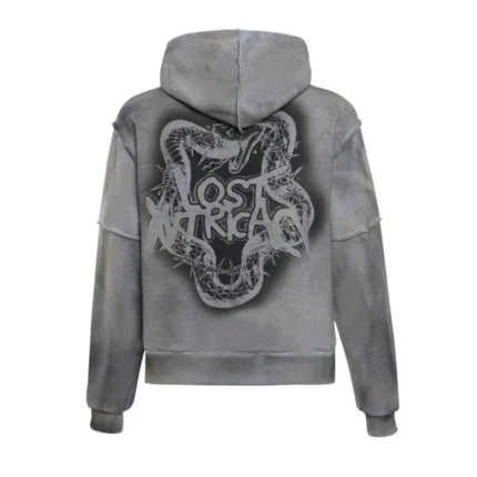 Lost Intricacy Grey Grunge Zip Up Hoodie