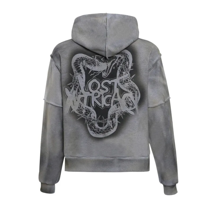 Lost Intricacy Grey Grunge Zip Up Hoodie Lost Intricacy Grey Grunge Zip Up Hoodie